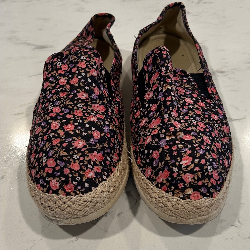 Esprit Black Floral Slip-On Espadrilles with Pink Flowers